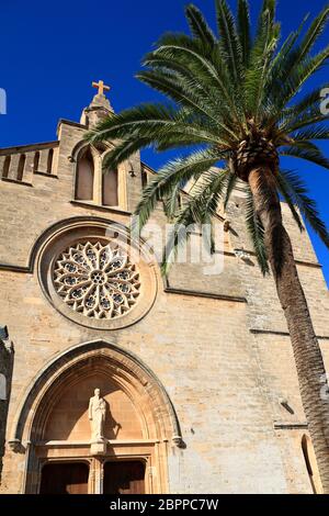 Kathedrale Sant Jaume in der Nähe der römischen Burgmauer in Alcudia, Mallorca, Balearen, Spanien Stockfoto