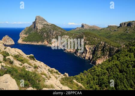 Schöne Panoramasicht auf Mirador es Colomer, Formentor auf Mallorca, Balearen, Spanien Stockfoto