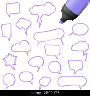 Abbildung: Sprechblasen mit Textmarker Violett Stockfoto