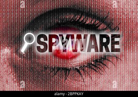 Spyware-Auge schaut Betrachter Konzept. Stockfoto