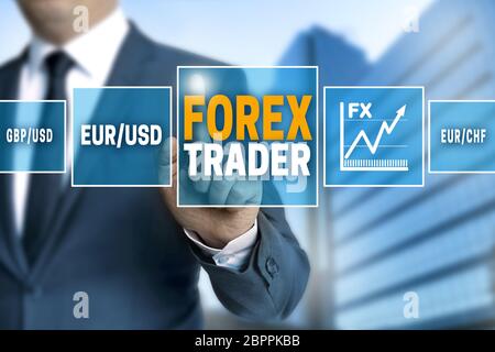 Forex Trader Touchscreen gesteuert Geschäftsmann. Stockfoto