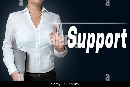 Support für Touchscreen gesteuert Geschäftsfrau. Stockfoto