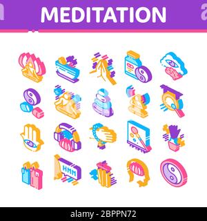 Meditationspraxis Isometrische Symbole Set Vector Stock Vektor