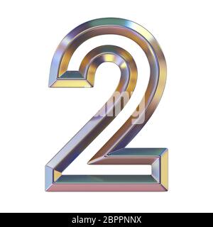 Chrome Schriftart mit bunten Reflexionen Nr. 2 zwei 3D-Render Abbildung auf weißem Hintergrund Stockfoto