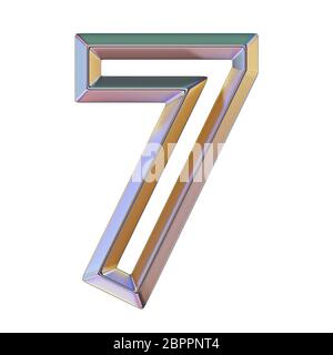 Chrome Schriftart mit bunten Reflexionen Anzahl 7 7 3D-Render Abbildung auf weißem Hintergrund Stockfoto