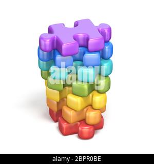 Rainbow farbige puzzle Jigsaw Pieces 3D-Render Abbildung auf weißem Hintergrund Stockfoto