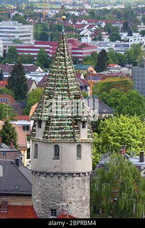 Grüner Turm Ravensburg ist eine Stadt in Deutschland, mit vielen historischen Sehenswürdigkeiten Stockfoto