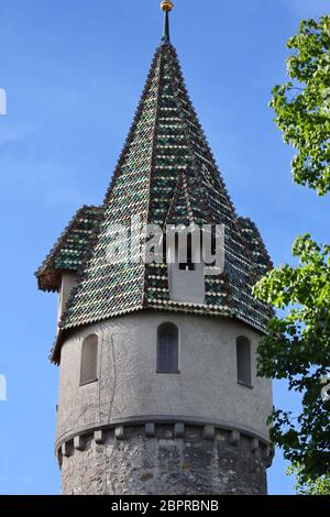 Grüner Turm Ravensburg ist eine Stadt in Deutschland, mit vielen historischen Sehenswürdigkeiten Stockfoto