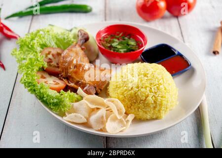 Huhn mit Reis drumstick, beliebten traditionellen malaysischen lokalen Essen. Stockfoto