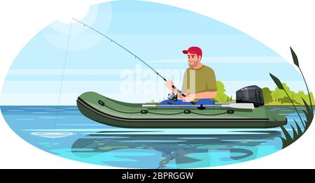 Fischer in privaten Boot semi-flach Vektor-Illustration Stock Vektor
