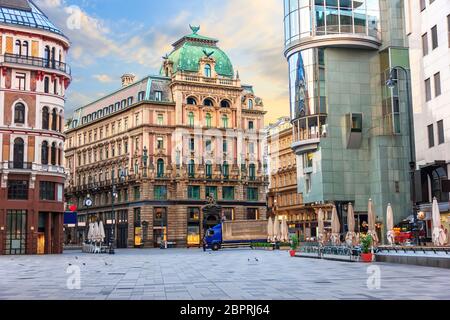 Stephansplatz, ein berühmter Platz in Wien, Österreich ohne Menschen Stockfoto