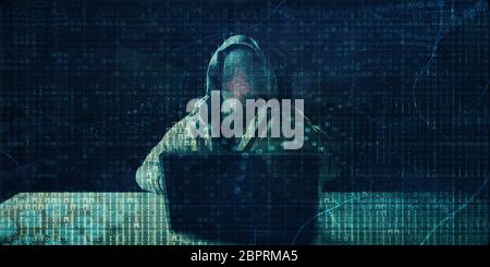 Hacker Vor Computer Laptop Sicherheit Technologie Stockfoto