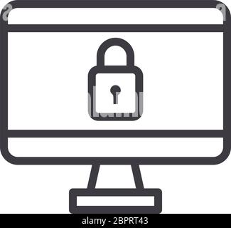 Desktop mit Vorhängeschloss-Linie Stil-Symbol Stock Vektor