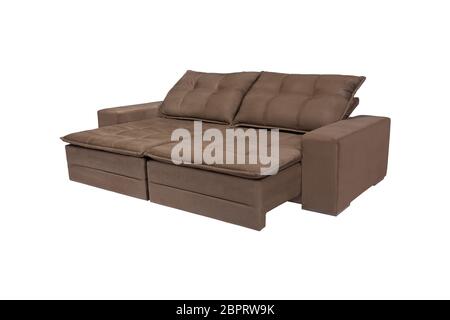 Moderne braun Leder couch Sofa auf weißem Hintergrund Stockfoto