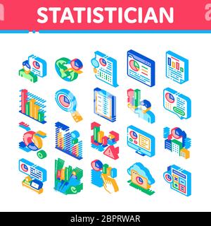 Statistiker Assistent Isometrische Symbole Set Vektor Stock Vektor