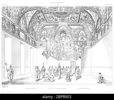 Rom, Der Vatikan: Päpstlicher Palast. Blick auf den Dugensaal 1516 bis 1660, vom Vatikan 1882. Stockfoto