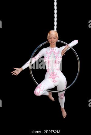 3D-Rendering eines weiblichen circus Performer auf schwarzem Hintergrund Stockfoto