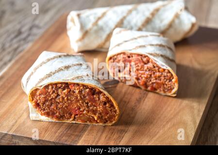 Burritos, gefüllt mit Hackfleisch Stockfoto