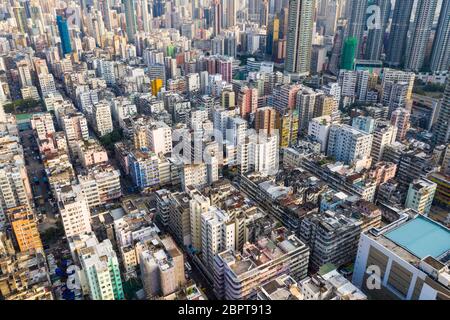 Sham Shui Po, Hongkong, 11. September 2018:- Luftaufnahme der Stadt Hongkong Stockfoto