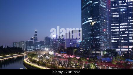 Shenzhen, China,29 Oktober 2018:- Geschäftsviertel in Shenzhen bei Nacht Stockfoto