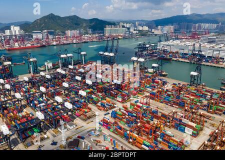 Kwai Tsing, Hongkong 04. September 2018:- Kwai Tsing Containerterminal Stockfoto