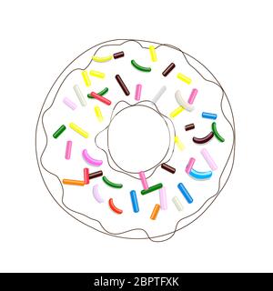 Donut in line Art mit mehrfarbigen Teigbetopung isoliert auf weißem Hintergrund Stock Vektor
