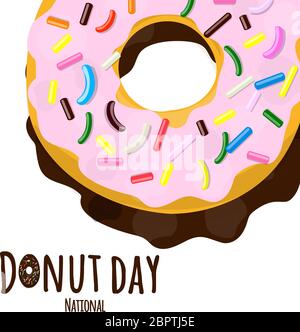 Vektor-Illustration eines Donut in rosa Glasur mit mehrfarbigen Teigbetopung isoliert auf einem weißen Stock Vektor