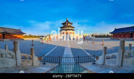 Peking, China - Jan 10 2020: Der Himmelstempel ist ein kaiserlicher Komplex religiöser Gebäude Stockfoto