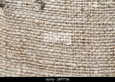 Burlap aus Hanf. Grobes, strapazierfähiges Gewebe aus dickem Garn. Stockfoto