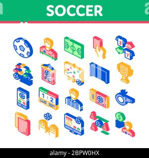 Fußball-Fußball-Spiel Isometrische Symbole Set Vektor Stock Vektor