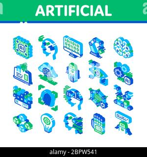 Artifizielle Intelligenz Vektor Isometrische Symbole Gesetzt Stock Vektor