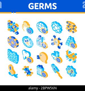 Bakterien Keime Vektor Isometrische Symbole Gesetzt Stock Vektor