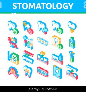 Stomatology Collection Vektor Isometrische Symbole Gesetzt Stock Vektor