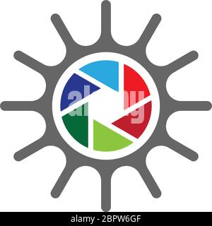 Abbildung der Ausrüstung des Kamerafladens mit Logo Stock Vektor