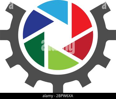 Abbildung der Ausrüstung des Kamerafladens mit Logo Stock Vektor