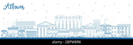 Skizzieren Sie die Skyline von Athen Griechenland mit blauen Gebäuden. Vektorgrafik. Stock Vektor