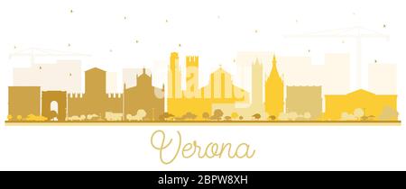 Verona Italien Stadt Skyline Silhouette mit goldenen Gebäuden isoliert auf Weiß. Vektorgrafik. Stock Vektor