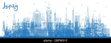 Übersicht Leipzig Deutschland Skyline der Stadt mit blauen Gebäude. Vector Illustration. Business Travel und Tourismus Konzept mit historischer Architektur. Stock Vektor