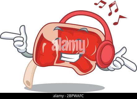 Prime Rib Cartoon Design Konzept Musik auf Kopfhörer hören Stock Vektor