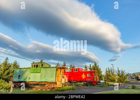 Red Caboose Getaway ist ein Eisenbahn-Themen-Bed & Breakfast in Sequim, WA Stockfoto