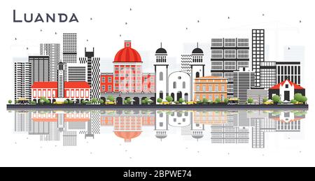 Luanda Angola City Skyline mit grauen Gebäuden und Reflektionen isoliert auf Weiß. Vektorgrafik. Stock Vektor