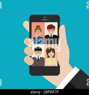 Videokonferenz vom Smartphone. Vektorgrafik Stock Vektor