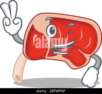 Glücklich prime Rib Cartoon Design Konzept zeigen zwei Finger Stock Vektor
