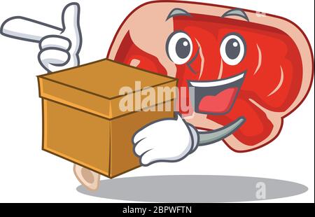 Ein fröhliches prime Rib Cartoon Design Konzept mit einer Box Stock Vektor