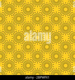Geometrische Sonne Burst lineare Strahlen Nahtloses Muster. Stock Vektor Illustration isoliert auf gelbem Hintergrund. Stock Vektor