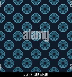 Geometrische Sonne Burst lineare Strahlen Nahtloses Muster. Stock Vektor Illustration isoliert auf blauem Hintergrund. Stock Vektor