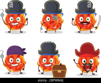 Cartoon Charakter des Feuers mit verschiedenen Piraten Emoticons Stock Vektor