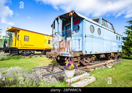 Red Caboose Getaway ist ein Eisenbahn-Themen-Bed & Breakfast in Sequim, WA Stockfoto