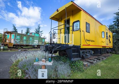 Red Caboose Getaway ist ein Eisenbahn-Themen-Bed & Breakfast in Sequim, WA Stockfoto