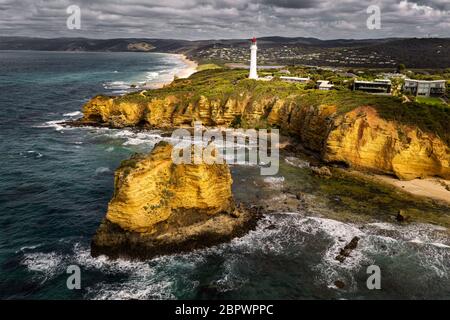 Luftaufnahme des Split Point Lighthouse in Aireys Inlet. Stockfoto